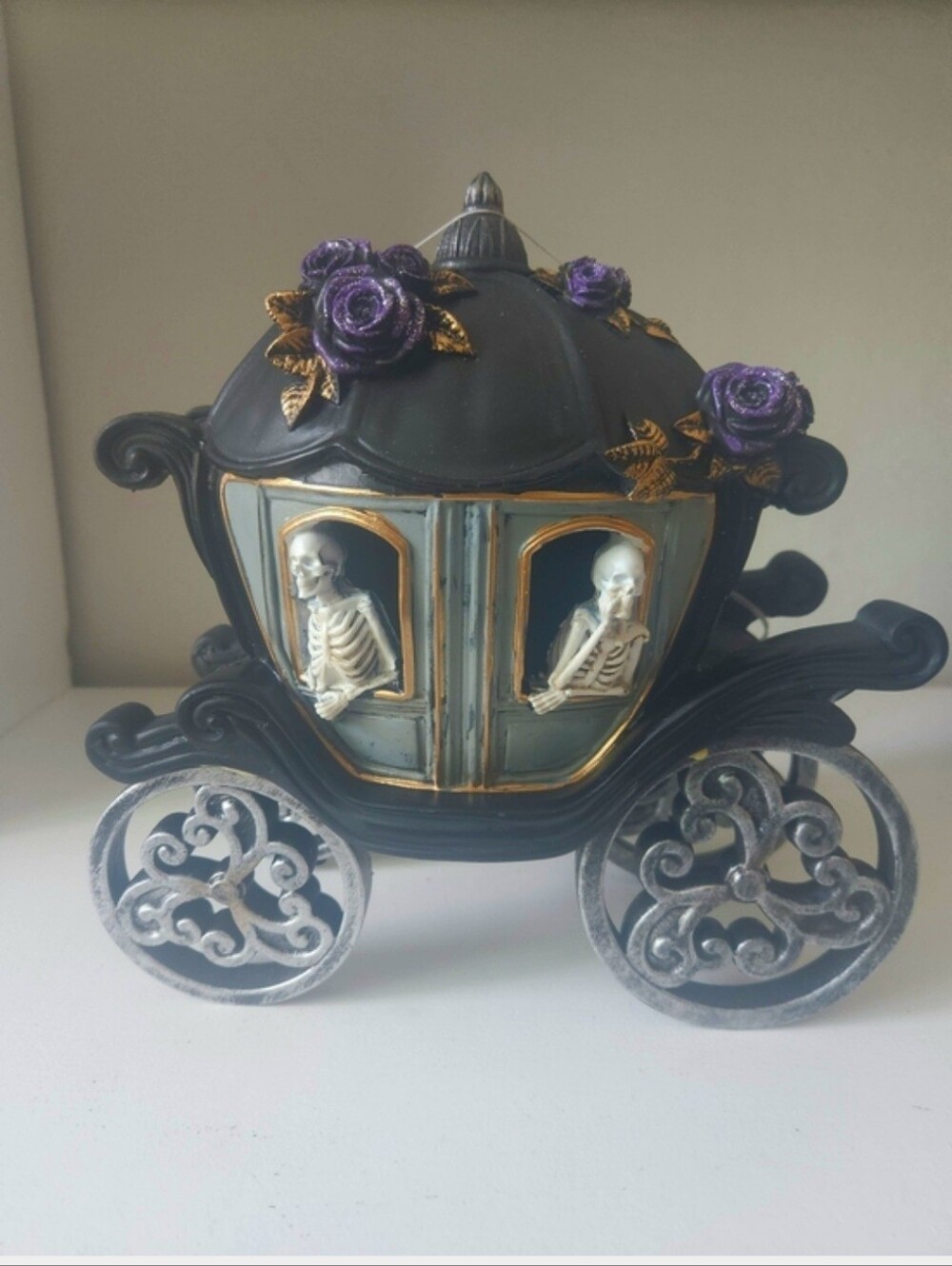Christian Siriano Black Gothic Skeleton Carriage with Purple Roses